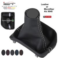 VW T6 Bus pomo de palanca de cambios y funda de cuero con marco, costura plateada