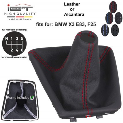 BMW X Series X3 E83 F25 (2004-2017) pommeau de vitesse cuir et soufflet avec cadre de montage BMW X Series X3 E83 F25 (2004-2017) pommeau de vitesse cuir et soufflet avec cadre de montage
